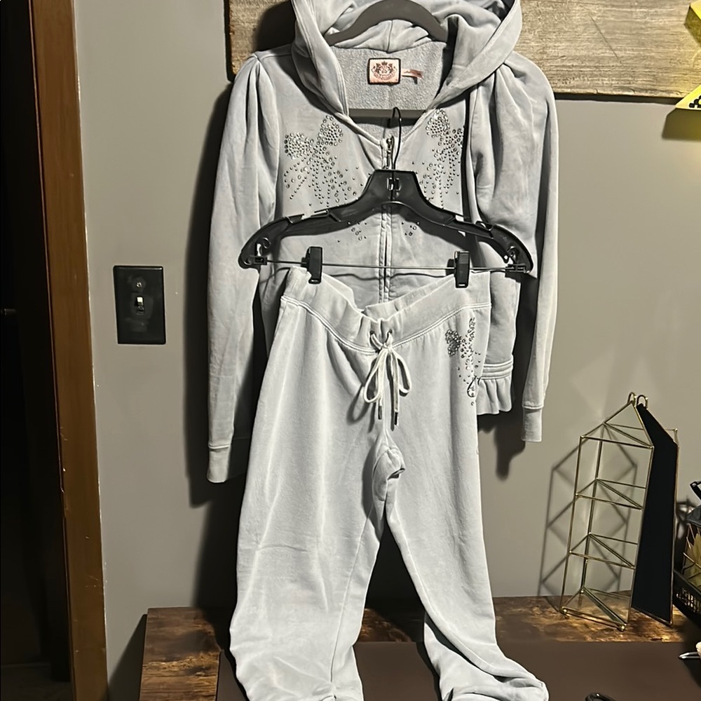 Vintage Y2K Rare Gray Modern Queen Women's Jumpsuit Rhinestone Jogging suit